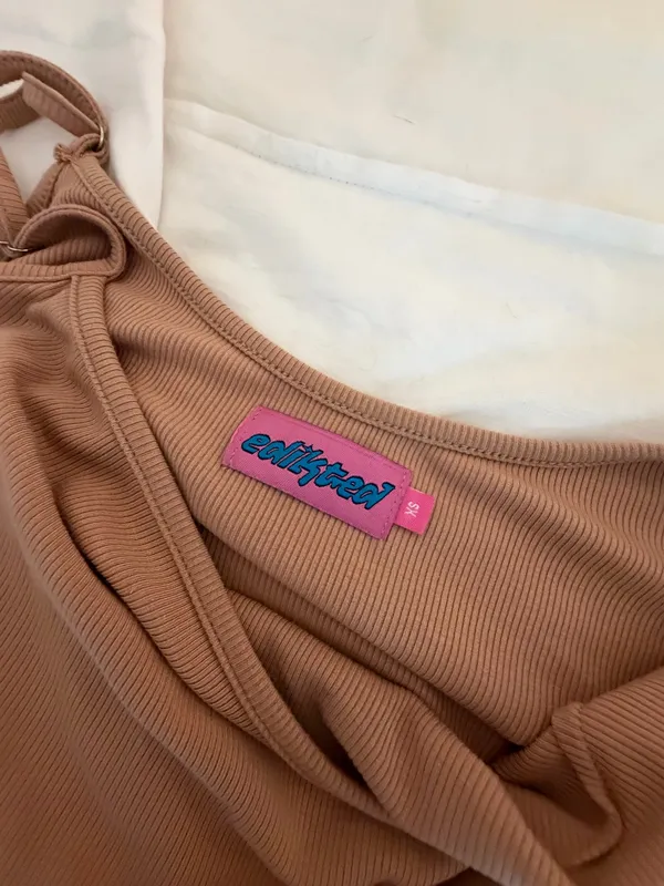 Edikted Ribbed Tan Maxi Slip Dress XS - Image 2