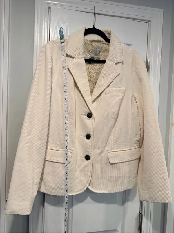 NWT L.L.Bean Size 16 Cream Corduroy Blazer Jacket Cotton Floral Lined Button - Image 6