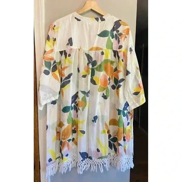 Roller Rabbit Tunic Top Serafina Fruit Print Cotton Gauze Fringe XL‎ Swim Resort - Image 8