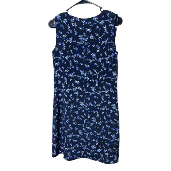 Vintage Los Angeles‎ Gal Navy Floral Print V neck Sleeveless Knee Length Dress 6 - Image 7