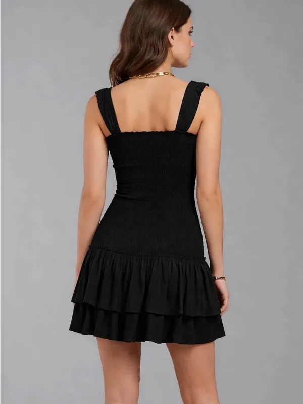 NWT American Eagle Outfitters Black Smocked Bodice Tiered Mini Dress XL - Image 2