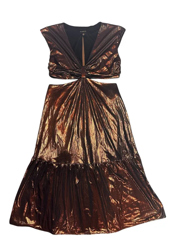 Sugarlips Marbella Bronze Metallic Cut Out Midi Dress XL - Image 14