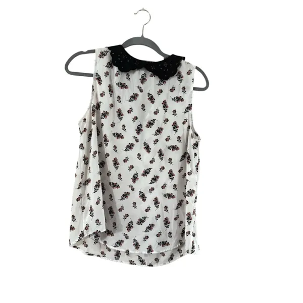 Women's Lauren Conrad M White Floral Sleeveless Blouse - Image 9