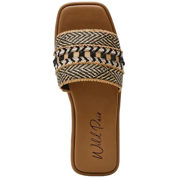 NWT Wild Pair Womens Daisyy Slide Flat Sandals Embellished Black / Natural 8M - Image 4