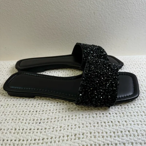New. Elegant Black Beaded Women's Casual Slide Sandals– Comfortable - Image 4