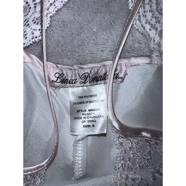 Women's Linea Donatella White & Pink Satin Robe & Chemise Set S - Image 8