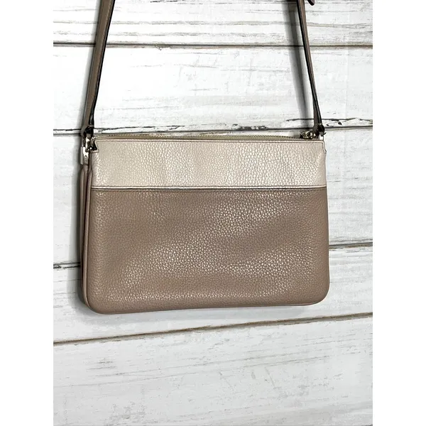 Kate Spade Leila Two-Tone Crossbody Bag Purse Small Leather Beige Taupe Neutral - Image 2