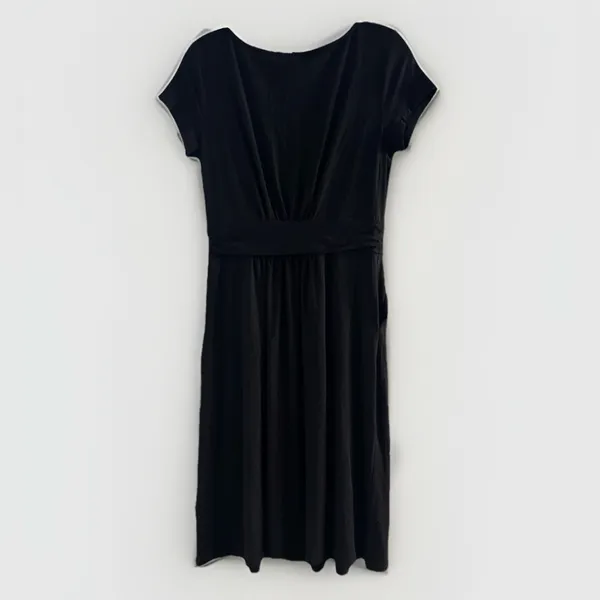 Quince Womens Black Tencel Jersey Ruched Waist Dress sz M NWT Short Sleeve Midi - Image 4