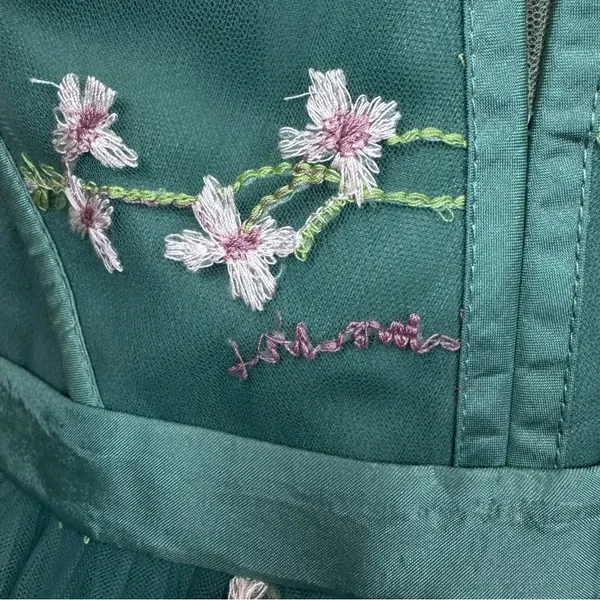 Green Embroidered Tulle Corset Mini Dress 12 Fairycore Prom Homecoming Formal - Image 3