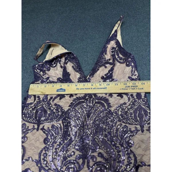 Free People Night Shimmer Sequin Mini Dress Purple Lace Nude Slip Size 0 $108.00 - Image 9