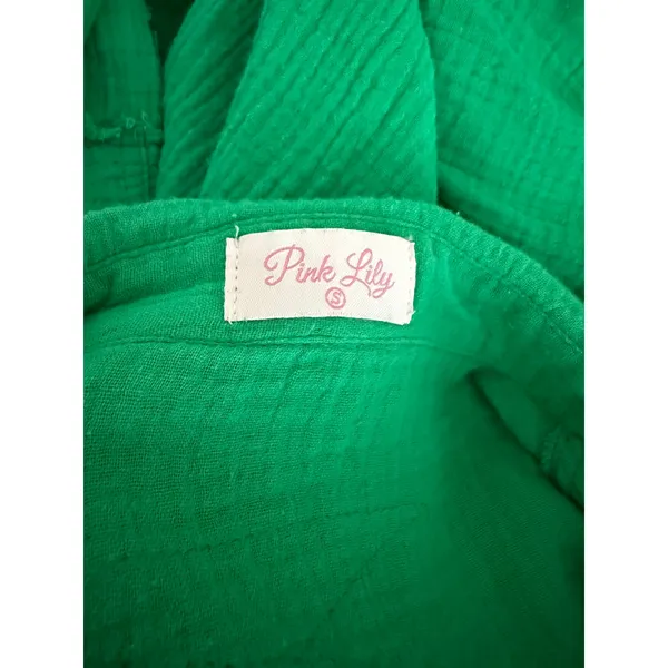 Pink Lily Womens Kelly Green 100% Cotton Oversized Button Up Shirt Top S Holiday - Image 3