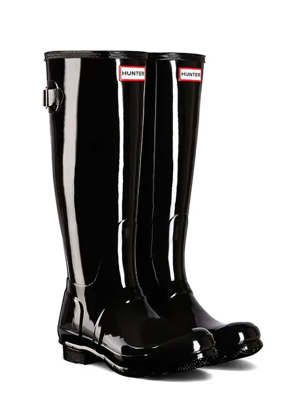 Hunter Black Original Adjustable Gloss Talk Rain Boots - Image 2