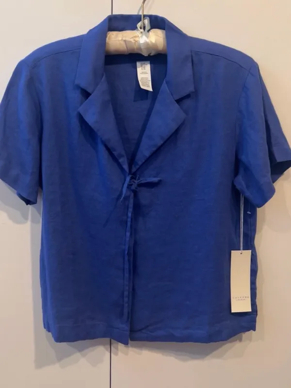 Calypso St. Barth Blue 100% Linen Tie Front Blouse XS NWT Lightweight Summer Top - Image 6