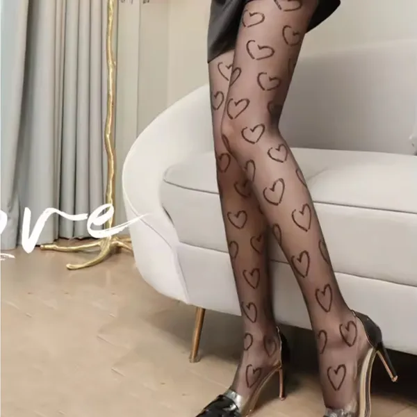 Heart Patterned Black Tights - Image 4