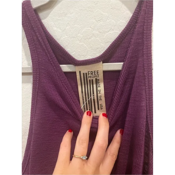 Free People We The Free Purple Ribbed‎ High Neck Racerback Tank Top Made in USA - Image 3