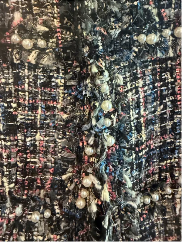 Easel Women's Pearl Embellished Tweed Blazer in Black Size S - Image 4