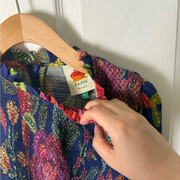 Farm Rio Macaw Bloom Floral Smocked Mock Neck Juliet Dress S - Image 7
