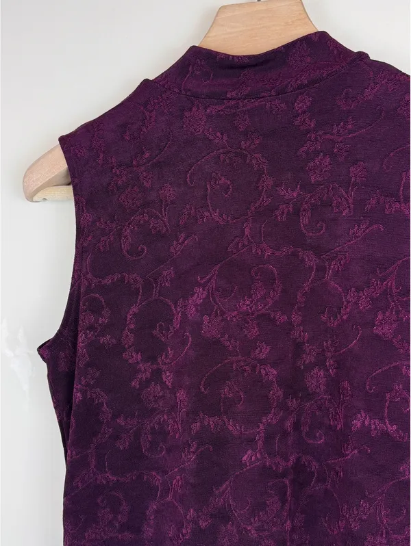 Weekenders Vintage Y2K Purple Jacquard Mock Neck Sleeveless Top M Made Canada - Image 8