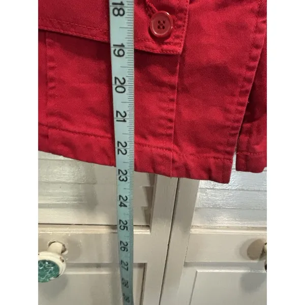Vintage CLIO Red Button Up Utility Jacket Size 4‎ Pockets Cotton Collar - Image 3