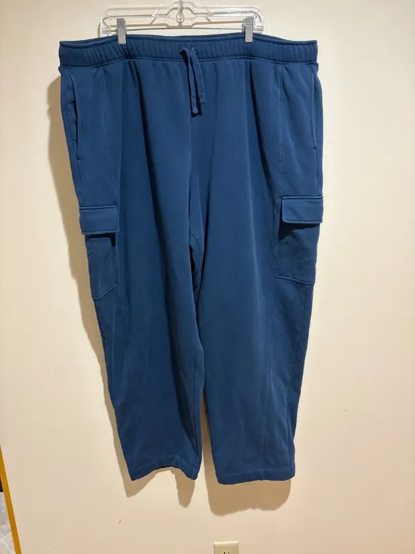 Girlfriend Collective Cargo Sweatpants Blue Straight Leg - Image 4