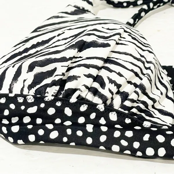 Victorias Secret Swimsuit Bikini Top Black White Animal Print Halter‎ Padded - Image 2