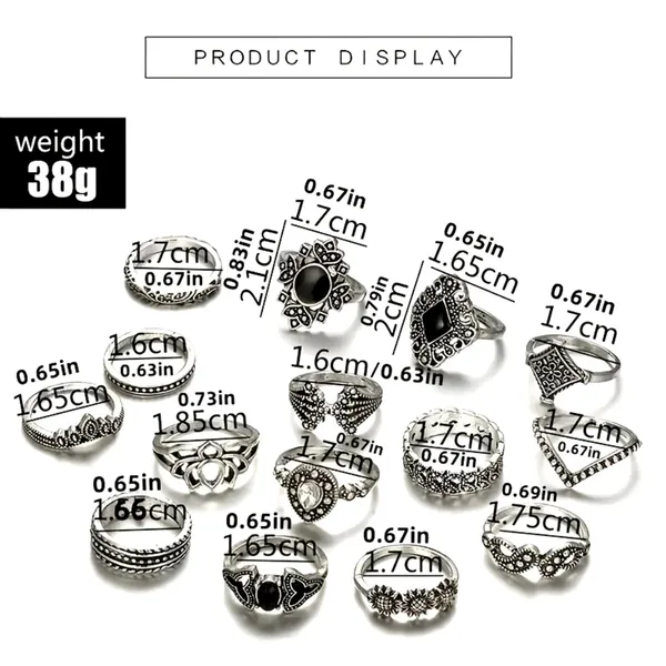 15 pc set Retro Midi Rings Silver and Black - Image 9