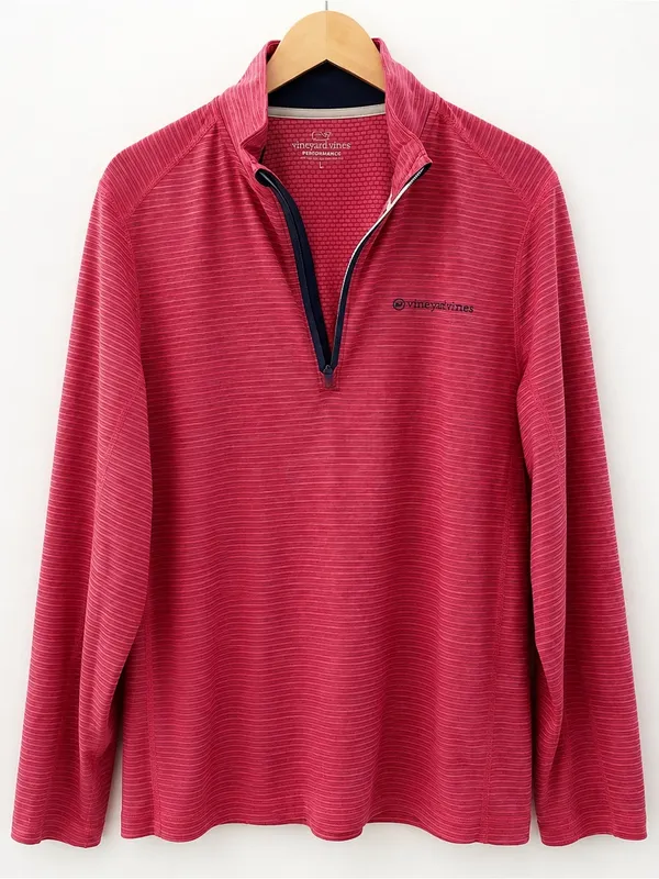 Vineyard Vines Performance 1/4 Zip Pullover Men’s L Pink Stripe Golf Preppy Top - Image 3