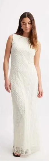 NA-KD Sleeveless Lace Seam Detail Bodycon Maxi Dress Off White Women's Size XXS - Image 2
