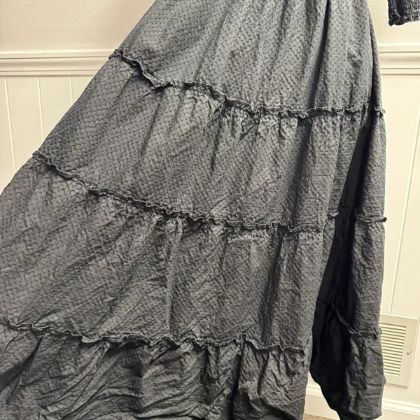 Hill House Nesli Nap Dress Short Puff Sleeve Swiss Dot Tiered Midi Black Small S - Image 10