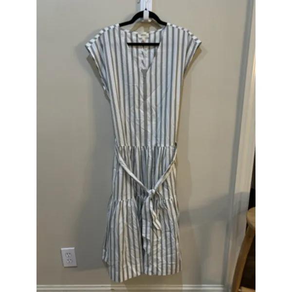 Haven Well Within Organic Cotton Poplin Stripe Tiered‎ Midi Dress Size Large - Image 5