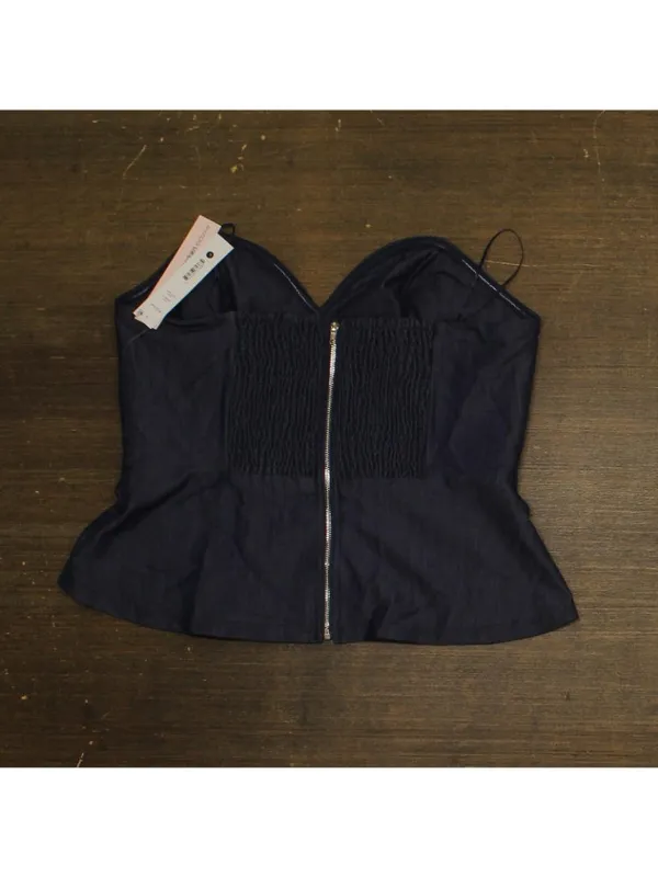 NWT Aqua Womens Bandeau Denim Bustier Top IBO26714 Dark Indigo Blue L - Image 3