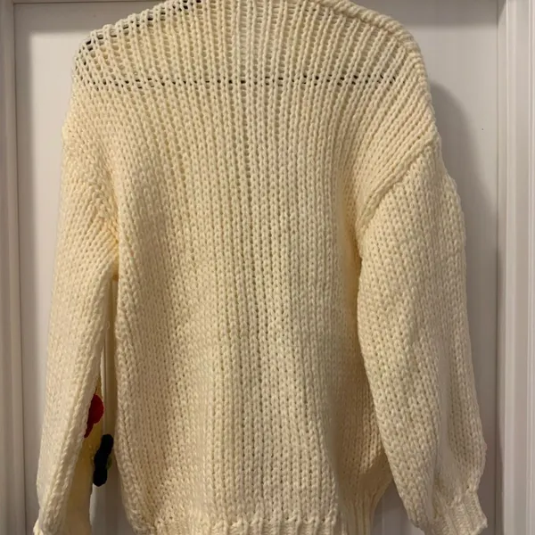 Fadivo Ivory NWT Open Knit Cardigan with Crochet Pop-Up Flowers Size OS - Image 4