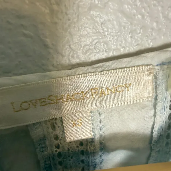 LoveShackFancy Natasha Light Blue Tie Dye Cotton Ruffled Tiered Lace Mini Dress - Image 10