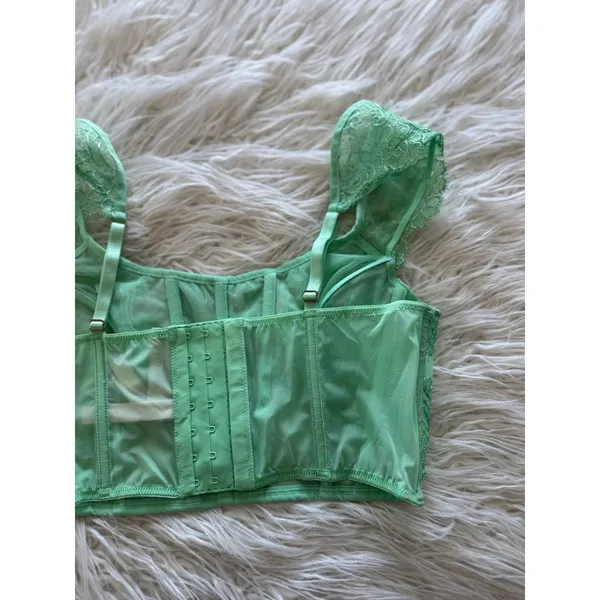 Victoria’s Secret Boho Floral Embroidery Cap Sleeve Corset Top Clueless Green M - Image 10