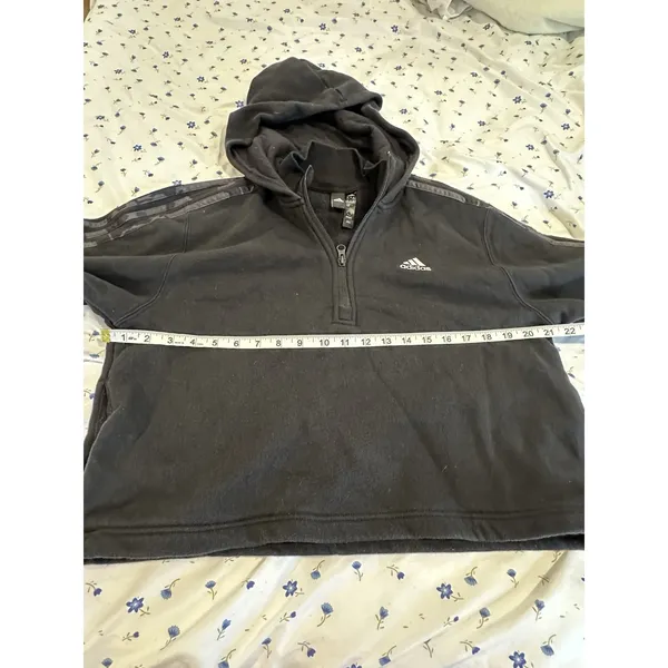 Adidas Athleisure Cropped Quarter Zip Hoodie Sz:M Black Camo Stripe Pullover - Image 4