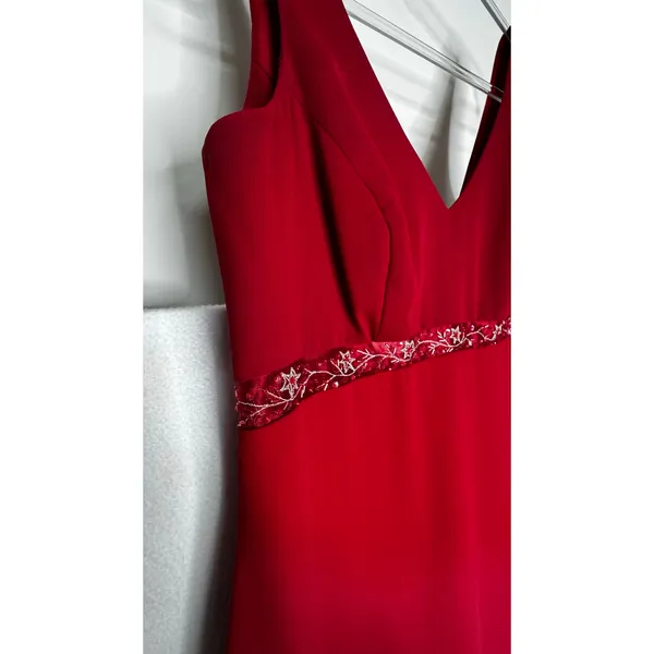 1990s Y2K Michaelangelo Red Beaded Chiffon Evening Gown size 8 - Image 6