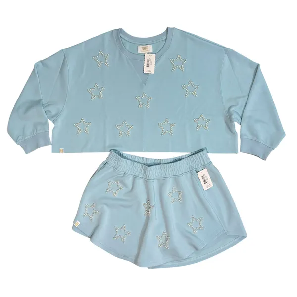 Simply Southern Ice‎ Blue Pearl Star Crop Sweatshirt and Skort Set XL NEW - Image 10