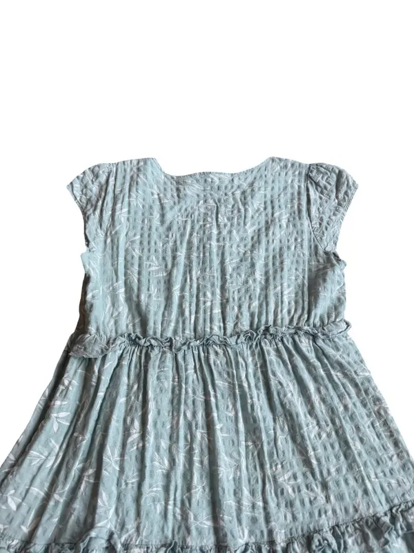 Bohme Mint Tiered Shift Dress Short Sleeve White Leaf Print Boho Size Large - Image 3