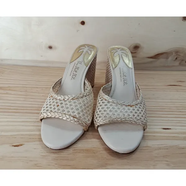 Antonio Melani x The Nat Note Woven Raffia Mesh Block Heel Mules Size 7.5M - Image 4