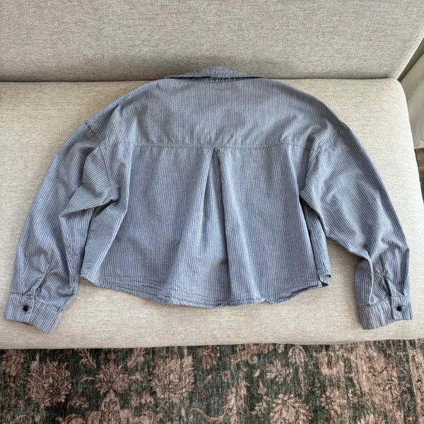Kou Yuan Striped Button Down Shirt M Blue Pinstripe Cropped Academia Preppy Fall - Image 3