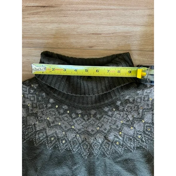 Jones New York Merino Wool Fair Isle Sequin Turtleneck Short Sleeve Sweater L - Image 9