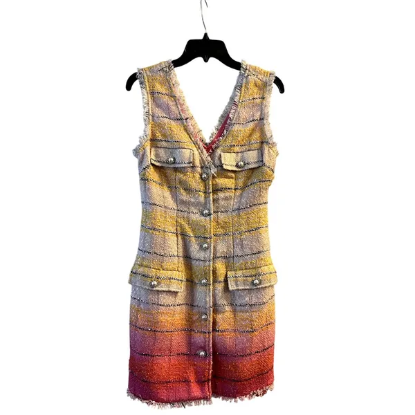Maeve Anthropologie Sleeveless Tweed Mini Dress Pink Yellow White V-neck size 2 - Image 3