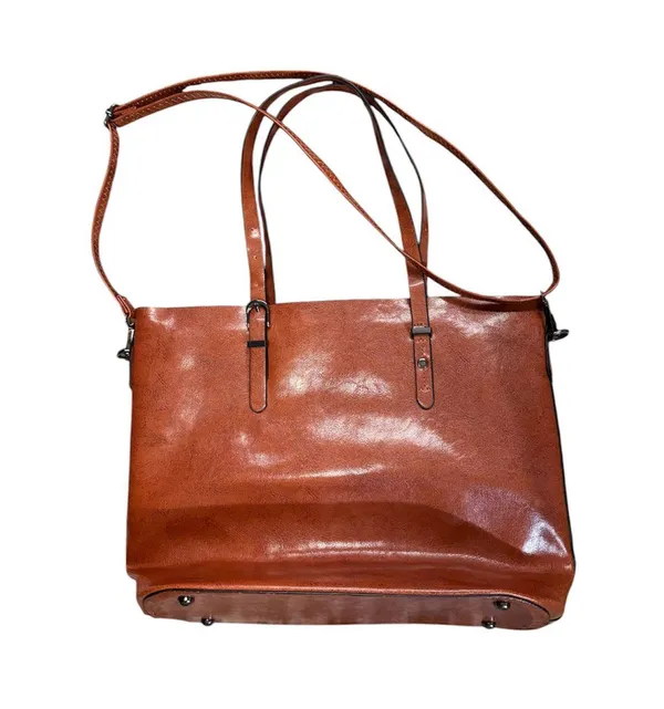 Brown Pleather Tote Bag - Image 2