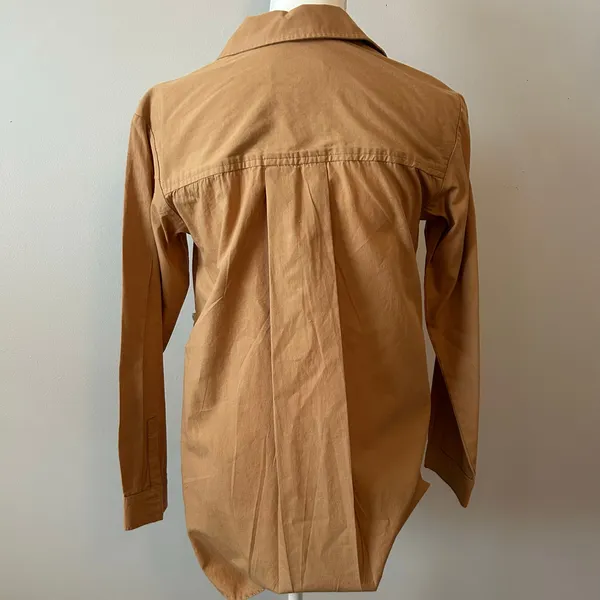 By Anthropologie Camel Button Up Blouse Top Oversized Boxy Size XXS - Image 6