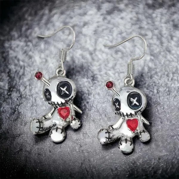 1pair Creative Funny Silver‎ Plated Voodoo Doll Pendant Earrings, Trendy Punk - Image 7