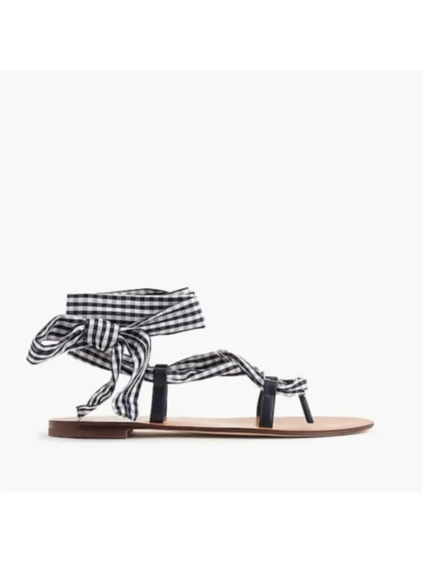 J. Crew Gladiator Wrap Sandals Gingham size 8 - Image 2