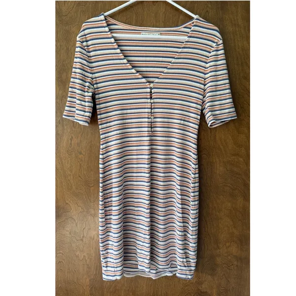 Abercrombie & Fitch Sz M Ribbed Striped Quarter Sleeve Button Front Dress Soft - Image 3
