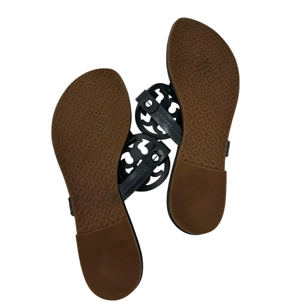Tory Burch Miller Sandal Gray Leather Thong Flat Logo Size 7.5 - Image 5