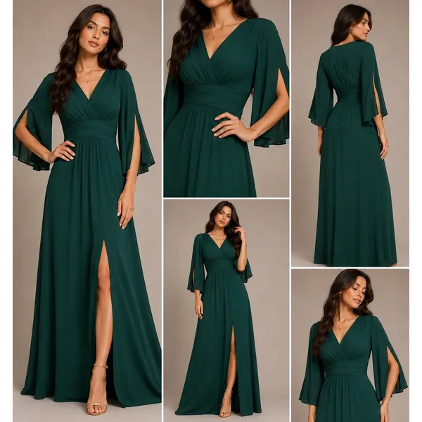 KOH KOH Emerald Green Split‎ Bell Sleeve V-Neck Maxi Dress NT408 Womens XS NWT - Image 2