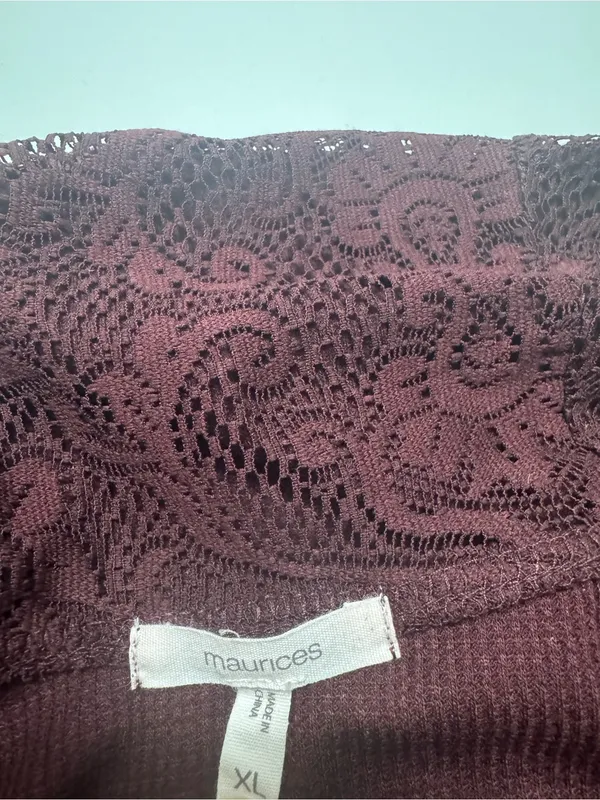 Maurices Lace-Trim Cowl Neck Tunic - Burgundy - Image 4